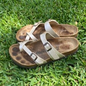Birkenstock Mayari Cream Birko-Flor Toe Loop Sandals Womens 38 L7 M5